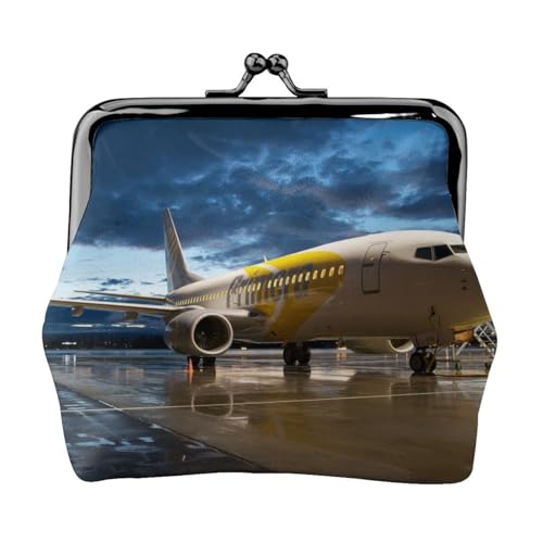 Flugzeug im Abendlicht Personalisierte Unisex bedruckte Münzbörse – Premium Mikrofaser Leder Geldbörse mit Schnappverschluss von Hgbbdyyjj