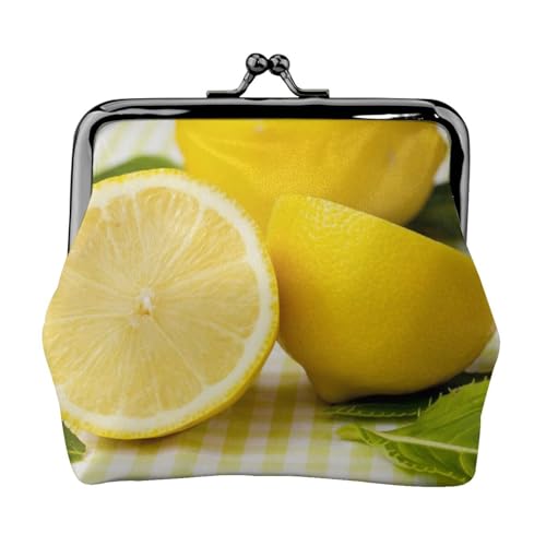 Gelbe Zitrone, personalisierbar, Unisex, bedruckte Münzgeldbörse – Premium-Mikrofaser-Leder-Geldbörse mit Schnappverschluss von Hgbbdyyjj