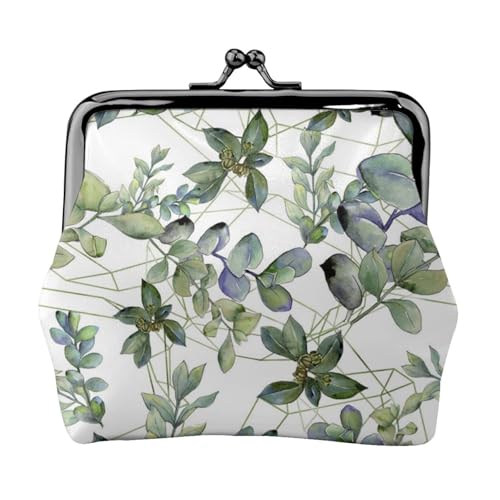 Grüne Eukalyptusblätter, personalisierbar, Unisex, bedruckte Münzgeldbörse – Premium-Mikrofaser-Leder-Geldbörse mit Schnappverschluss von Hgbbdyyjj