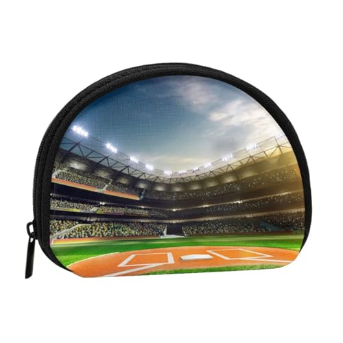 Grünes Baseballfeld-Hintergrund, Mini-Münzgeldbörse – kompakte Geldbörse mit Reißverschluss für Münzen, Schlüssel und kleine Gegenstände von Hgbbdyyjj