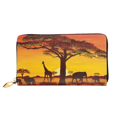 Hgbbdyyjj African Animal Sunset Premium Long Wallet für Damen und Herren - Geldbörse mit Reißverschluss aus PU-Leder mit 12 Kartenfächern und Münzfach von Hgbbdyyjj