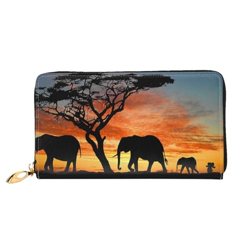 Hgbbdyyjj African Elephant Premium Long Wallet für Damen und Herren - Geldbörse mit Reißverschluss aus PU-Leder mit 12 Kartenfächern und Münzfach von Hgbbdyyjj