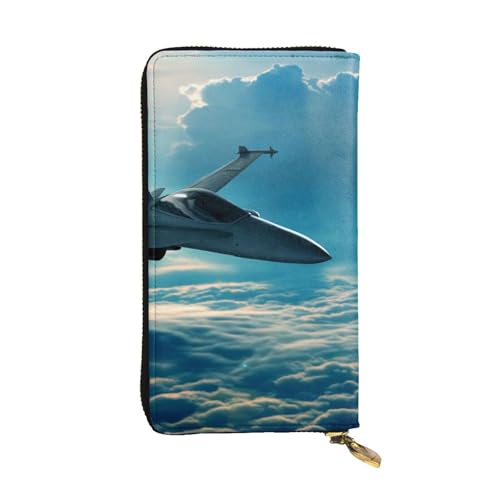 Hgbbdyyjj Aircraft Fighter Jets Premium Long Wallet für Damen – PU-Leder Reißverschluss Around Geldbörse mit 12 Kartenfächern & Münzfach von Hgbbdyyjj