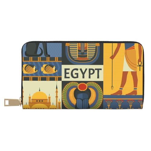 Hgbbdyyjj Ancient Egypt Tribe Series Premium Long Wallet für Damen und Herren - Geldbörse mit Reißverschluss aus PU-Leder mit 12 Kartenfächern und Münzfach von Hgbbdyyjj