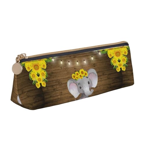 Hgbbdyyjj Aufbewahrungstasche aus Leder, Motiv: Sonnenblumen-Elefant, personalisierbar, bedruckt, multifunktional, großes Fassungsvermögen, dreieckig, aus Leder, weiß, Einheitsgröße, Taschen-Organizer von Hgbbdyyjj