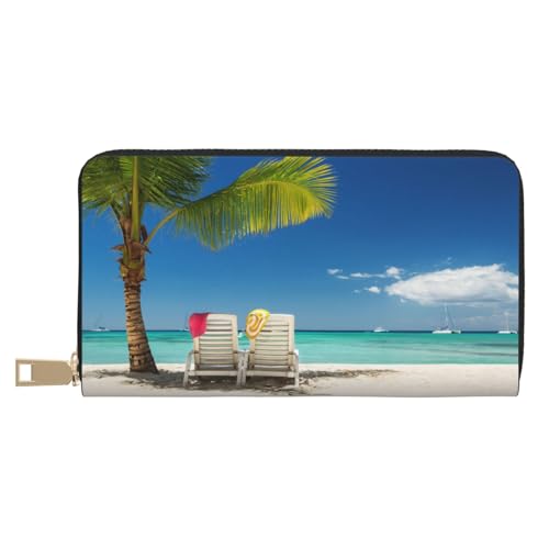 Hgbbdyyjj Beach Palm Tree Chairs Boats Premium Long Wallet for Men and Women - Zip Wallet in Pu Leather with 12 Card Slots and Coin Pocket von Hgbbdyyjj