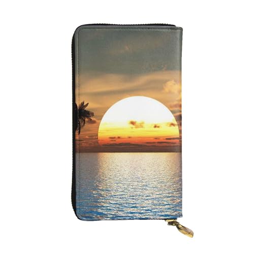 Hgbbdyyjj Beach Sunrise Premium Long Wallet für Damen – PU-Leder Geldbörse mit Reißverschluss und 12 Kartenfächern & Münzfach von Hgbbdyyjj