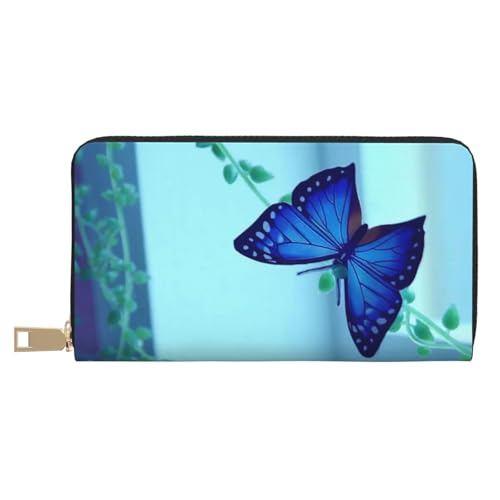 Hgbbdyyjj Blue Butterfly Premium Long Wallet für Damen und Herren - Geldbörse mit Reißverschluss aus PU-Leder mit 12 Kartenfächern und Münzfach von Hgbbdyyjj