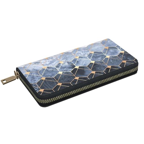 Hgbbdyyjj Blue Hexagons and Diamonds Premium Long Wallet for Men and Women - Zip Wallet in Pu Leather with 12 Card Slots and Coin Pocket von Hgbbdyyjj