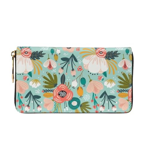 Hgbbdyyjj Blumen Premium Lange Geldbörse für Damen und Herren - Reißverschluss Geldbörse aus PU-Leder mit 12 Kartenfächern und Münzfach von Hgbbdyyjj