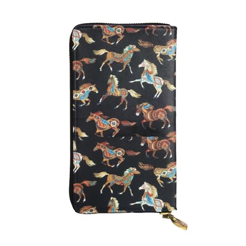 Hgbbdyyjj Brown Horse Premium Long Wallet für Damen – PU-Leder Geldbörse mit Reißverschluss und 12 Kartenfächern & Münzfach von Hgbbdyyjj