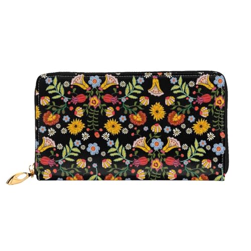 Hgbbdyyjj Bunte Blumen Premium lange Geldbörse für Damen und Herren – Geldbörse mit Reißverschluss aus PU-Leder mit 12 Kartenfächern und Münzfach von Hgbbdyyjj