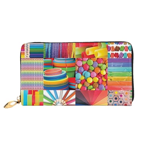 Hgbbdyyjj Bunte Collage Premium lange Geldbörse für Damen und Herren – Geldbörse mit Reißverschluss aus PU-Leder mit 12 Kartenfächern und Münzfach von Hgbbdyyjj