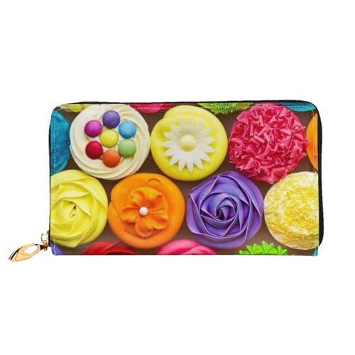 Hgbbdyyjj Bunte Cupcakes Regenbogen Blume Kuchen Premium lange Geldbörse für Damen und Herren - Reißverschluss Geldbörse aus PU-Leder mit 12 Kartenfächern und Münzfach von Hgbbdyyjj