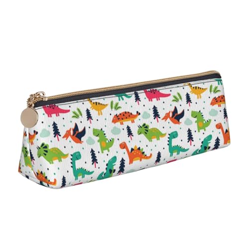 Hgbbdyyjj Bunte Dinosaurier, personalisierbar, multifunktional, großes Fassungsvermögen, dreieckig, Leder, Schreibwaren-Aufbewahrungstasche, weiß, Einheitsgröße, Taschen-Organizer von Hgbbdyyjj