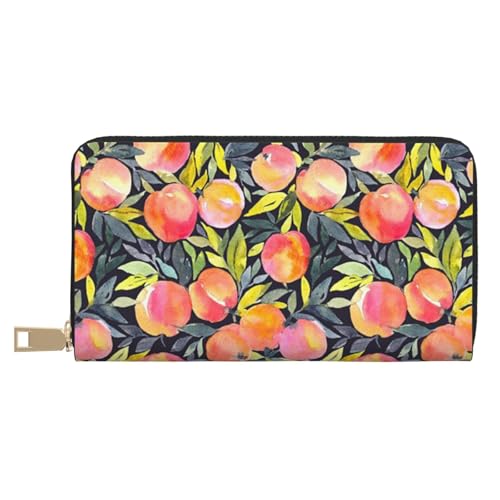 Hgbbdyyjj Bunte Pfirsich-Premium-Geldbörse für Damen und Herren – Geldbörse mit Reißverschluss aus PU-Leder mit 12 Kartenfächern und Münzfach von Hgbbdyyjj