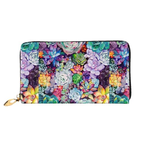 Hgbbdyyjj Bunte Sukkulenten-Premium-Geldbörse für Damen und Herren – Geldbörse mit Reißverschluss aus PU-Leder mit 12 Kartenfächern und Münzfach von Hgbbdyyjj