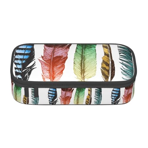 Hgbbdyyjj Bunte handgezeichnete Federn auf weißem personalisierbarem bedrucktem großem Fassungsvermögen, multifunktionales Schreibwaren-Federmäppchen, Schwarz , Einheitsgröße, Taschen-Organizer von Hgbbdyyjj