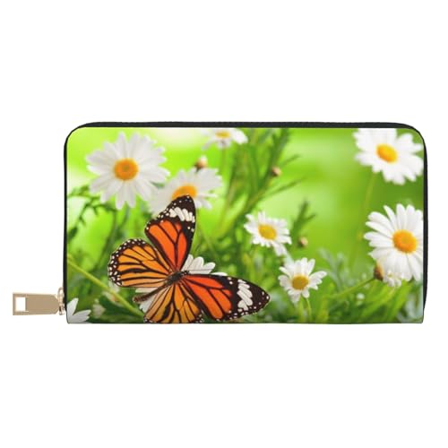 Hgbbdyyjj Butterfly On Flower Premium Long Wallet für Damen und Herren - Geldbörse mit Reißverschluss aus PU-Leder mit 12 Kartenfächern und Münzfach von Hgbbdyyjj