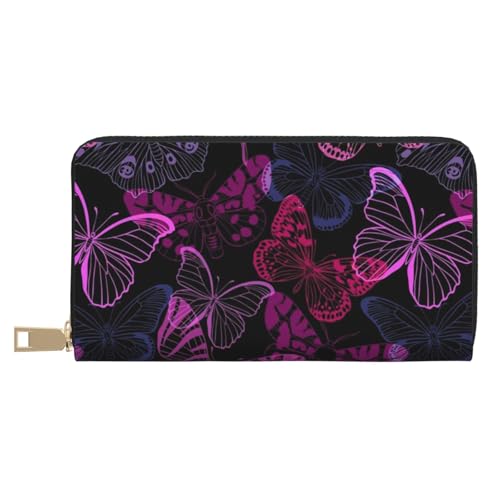 Hgbbdyyjj Butterfly Premium Long Wallet für Damen und Herren - Geldbörse mit Reißverschluss aus PU-Leder mit 12 Kartenfächern und Münzfach von Hgbbdyyjj