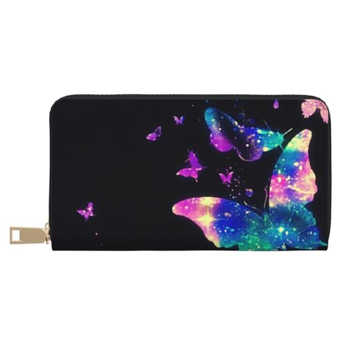 Hgbbdyyjj Butterfly Premium Long Wallet für Damen und Herren - Geldbörse mit Reißverschluss aus PU-Leder mit 12 Kartenfächern und Münzfach von Hgbbdyyjj