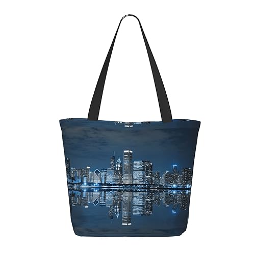 Hgbbdyyjj Chicago Reflected Extra Large Zippered Tote Bag - Durable Polyester Shopping & Beach Bag With Hidden Pocket von Hgbbdyyjj