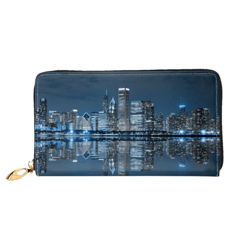 Hgbbdyyjj Chicago Reflected Premium Long Wallet for Men and Women - Zip Wallet in Pu Leather with 12 Card Slots and Coin Pocket von Hgbbdyyjj