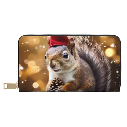 Hgbbdyyjj Christmas Squirrel Premium Long Wallet für Damen und Herren - Reißverschluss Geldbörse aus PU-Leder mit 12 Kartenfächern und Münzfach von Hgbbdyyjj