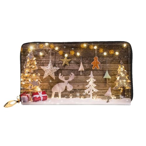 Hgbbdyyjj Christmas Trees Deer Premium Long Wallet für Damen und Herren - Geldbörse mit Reißverschluss aus PU-Leder mit 12 Kartenfächern und Münzfach von Hgbbdyyjj