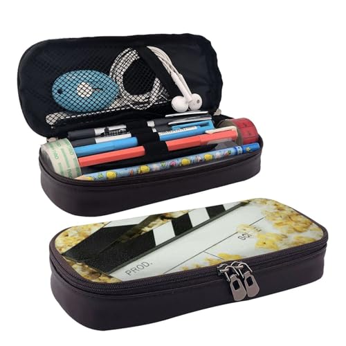 Hgbbdyyjj Cinema Clapboard and Popcornpersonalised Large Capacity Multifunctional Leather Flap Pencil Case Cosmetic Bag Soft and Stain Resistant, Schwarz , Einheitsgröße, Taschen-Organizer von Hgbbdyyjj