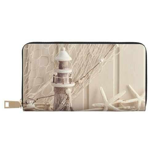 Hgbbdyyjj Coastal Fishing Net Shell Premium Long Wallet für Damen und Herren - Reißverschluss Geldbörse aus PU-Leder mit 12 Kartenfächern und Münzfach von Hgbbdyyjj