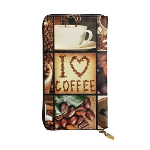 Hgbbdyyjj Coffee Collage Premium Long Wallet für Damen – PU-Leder Geldbörse mit Reißverschluss und 12 Kartenfächern & Münzfach von Hgbbdyyjj