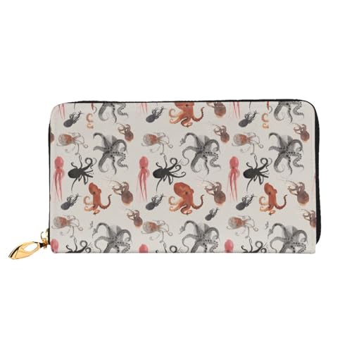 Hgbbdyyjj Color Octopus Premium Long Wallet für Damen und Herren - Geldbörse mit Reißverschluss aus PU-Leder mit 12 Kartenfächern und Münzfach von Hgbbdyyjj
