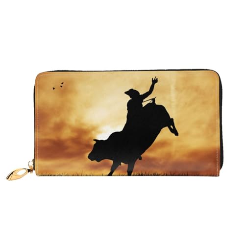 Hgbbdyyjj Cool Bull Riding Premium Long Wallet für Damen und Herren - Geldbörse mit Reißverschluss aus PU-Leder mit 12 Kartenfächern und Münzfach von Hgbbdyyjj