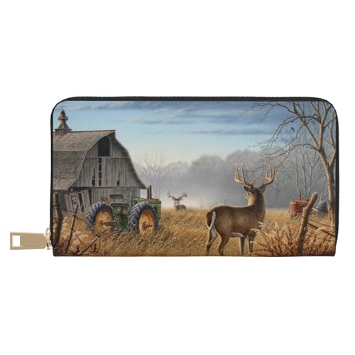 Hgbbdyyjj Deer Hunting Premium Long Wallet für Damen und Herren - Geldbörse mit Reißverschluss aus PU-Leder mit 12 Kartenfächern und Münzfach von Hgbbdyyjj