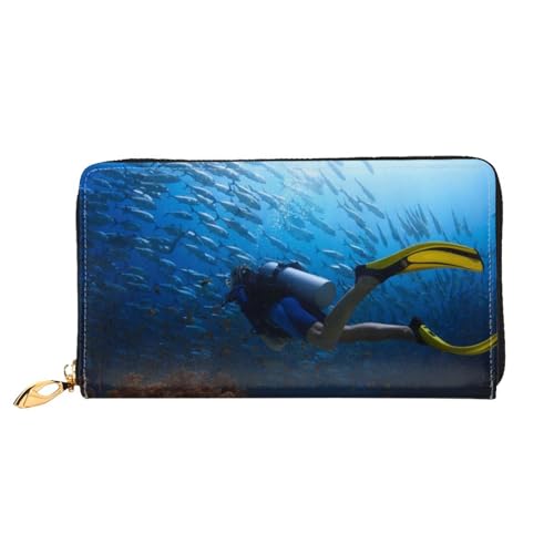 Hgbbdyyjj Diving Sport Premium Long Wallet für Damen und Herren - Geldbörse mit Reißverschluss aus PU-Leder mit 12 Kartenfächern und Münzfach von Hgbbdyyjj