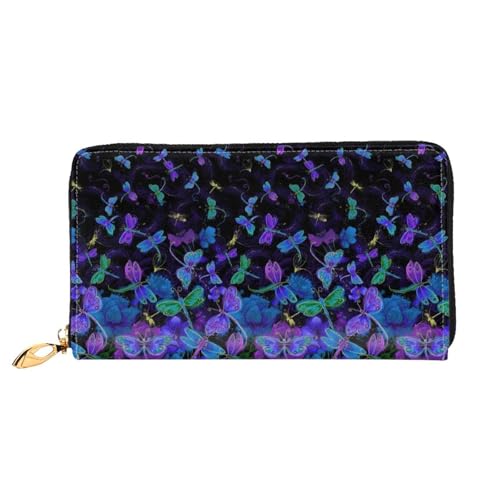 Hgbbdyyjj Dragonfly Premium Long Wallet für Damen und Herren - Geldbörse mit Reißverschluss aus PU-Leder mit 12 Kartenfächern und Münzfach von Hgbbdyyjj