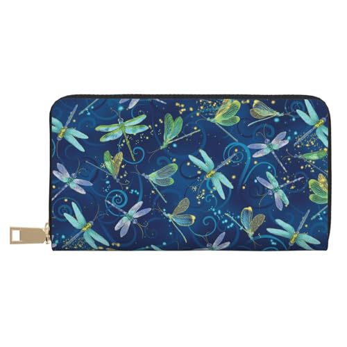 Hgbbdyyjj Dragonfly Premium Long Wallet für Damen und Herren - Geldbörse mit Reißverschluss aus PU-Leder mit 12 Kartenfächern und Münzfach von Hgbbdyyjj