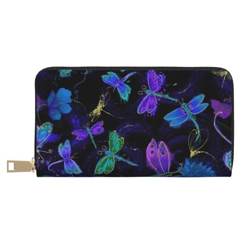 Hgbbdyyjj Dragonfly Premium Long Wallet für Damen und Herren - Geldbörse mit Reißverschluss aus PU-Leder mit 12 Kartenfächern und Münzfach von Hgbbdyyjj