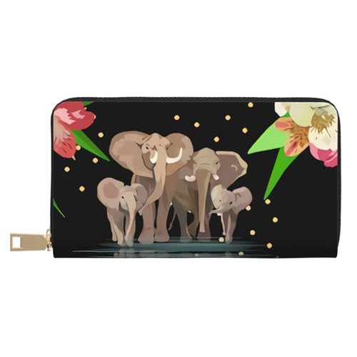 Hgbbdyyjj Elephant Premium Long Wallet für Damen und Herren - Geldbörse mit Reißverschluss aus PU-Leder mit 12 Kartenfächern und Münzfach von Hgbbdyyjj