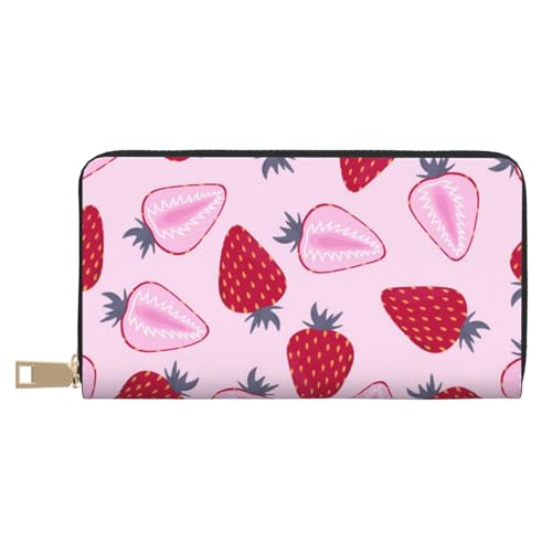 Hgbbdyyjj Erdbeermuster Premium Lange Geldbörse für Damen und Herren - Reißverschluss Geldbörse aus PU-Leder mit 12 Kartenfächern und Münzfach von Hgbbdyyjj