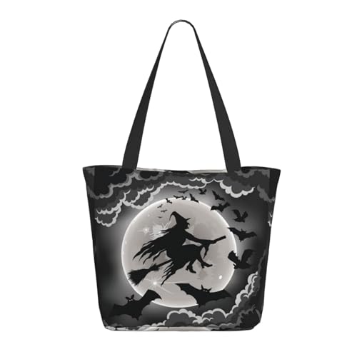 Hgbbdyyjj Extra große Tragetasche mit Reißverschluss und Halloween-Hexe, strapazierfähiges Polyester, Einkaufs- und Strandtasche mit versteckter Tasche von Hgbbdyyjj