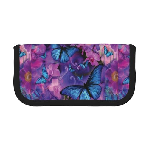 Hgbbdyyjj Extra großes Federmäppchen aus Segeltuch mit Blumenmotiv und Schmetterlingen – Doppelreißverschluss, Make-up- und Schreibwaren-Organizer-Tasche, Schwarz , Einheitsgröße, Taschen-Organizer von Hgbbdyyjj