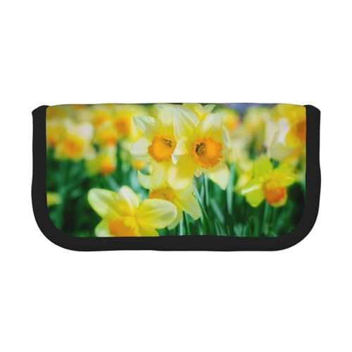 Hgbbdyyjj Extra großes Federmäppchen aus Segeltuch mit Narzissen-Blume – Doppelreißverschluss, Make-up- und Schreibwaren-Organizer-Tasche, Schwarz , Einheitsgröße, Taschen-Organizer von Hgbbdyyjj
