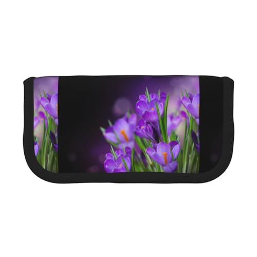 Hgbbdyyjj Extra großes Federmäppchen aus Segeltuch mit grünen Blättern und violetten Blumen – Doppelreißverschluss, Make-up- und Schreibwaren-Organizer-Tasche, Schwarz , Einheitsgröße von Hgbbdyyjj