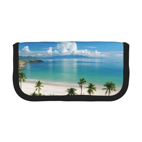 Hgbbdyyjj Extra großes Federmäppchen aus Segeltuch mit zwei Reißverschlüssen, Motiv: Strand und Palme, Make-up- und Schreibwaren-Organizer-Tasche, Schwarz , Einheitsgröße, Taschen-Organizer von Hgbbdyyjj