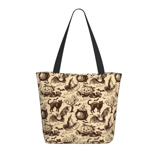 Hgbbdyyjj Extragroße Tragetasche mit Hexenhut, mit Reißverschluss, strapazierfähiges Polyester, Einkaufs- und Strandtasche mit versteckter Tasche von Hgbbdyyjj