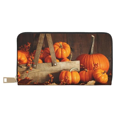 Hgbbdyyjj Fall Pumpkin Premium Long Wallet für Damen und Herren - Geldbörse mit Reißverschluss aus PU-Leder mit 12 Kartenfächern und Münzfach von Hgbbdyyjj
