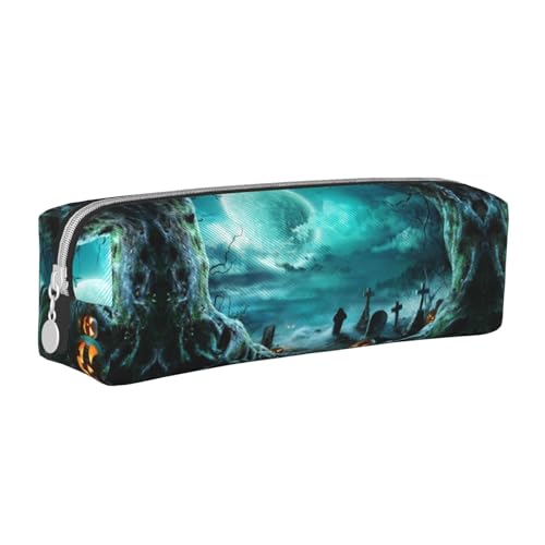 Hgbbdyyjj Federmäppchen aus PVC-Leder, Motiv: Horror Pumpkin Cemetery – bedruckter Reißverschluss-Organizer für Stifte und kleine Gegenstände, weiß, Einheitsgröße, Taschen-Organizer von Hgbbdyyjj