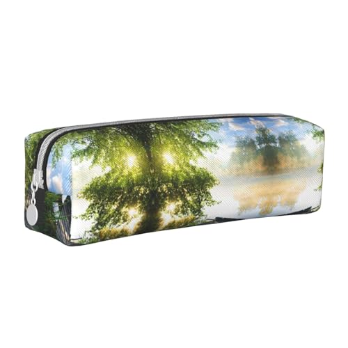 Hgbbdyyjj Federmäppchen aus PVC-Leder im Querformat mit Bäumen – bedruckter Reißverschluss-Organizer für Stifte und kleine Gegenstände, weiß, Einheitsgröße, Taschen-Organizer von Hgbbdyyjj